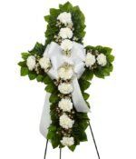 White Flower Sympathy Standing Cross