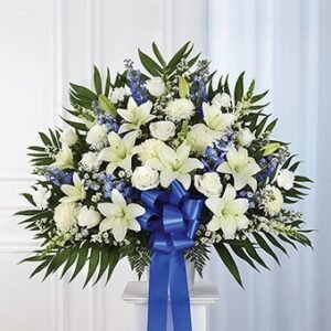 Blue & White Sympathy Standing Basket - Local Florist