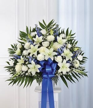 Blue & White Sympathy Standing Basket - Local Florist