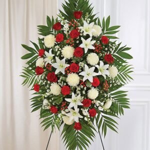Red White Sympathy Standing Spray - Local*Florist