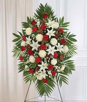 Red White Sympathy Standing Spray - Local*Florist