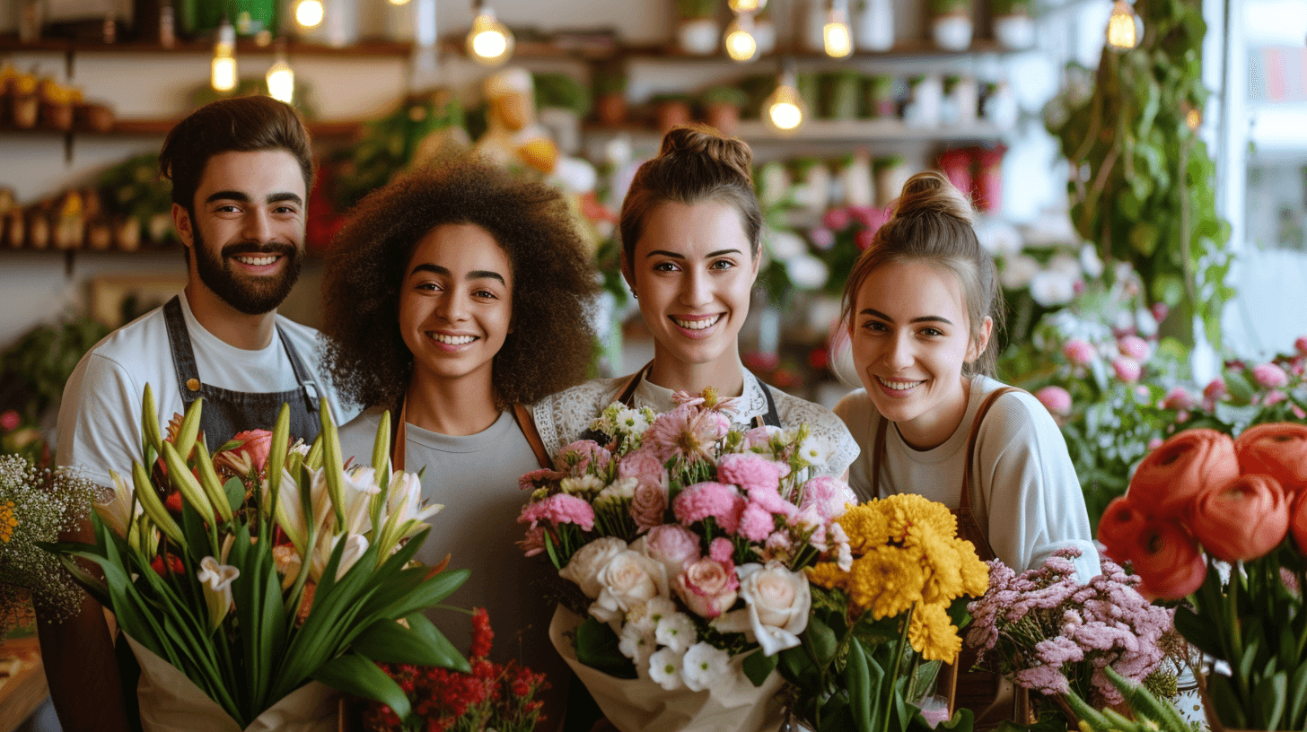 happy florists at flower shop