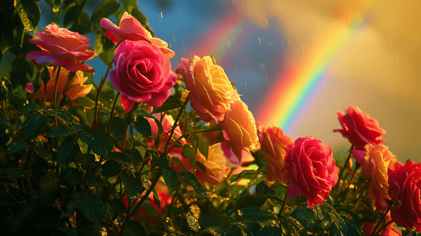 roses under rainbow