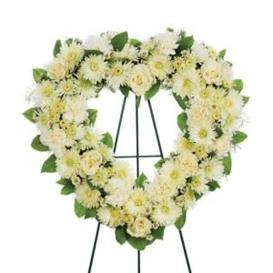 Large Open Heart Standing Spray - All White